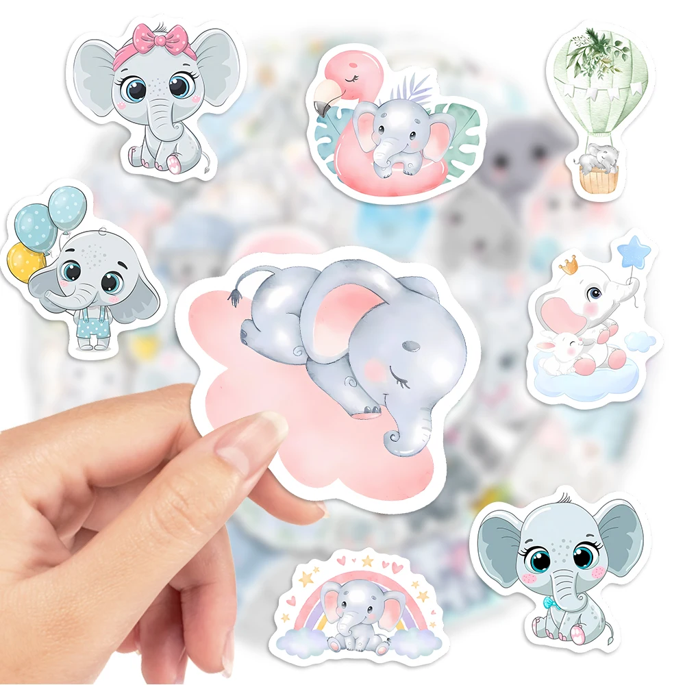 Cartoon Kawaii Elephants Cute Animal Stickers Aesthetic Decals DIY for Laptop Luggage Motorcycle Phone Waterproof Child Toy PVC