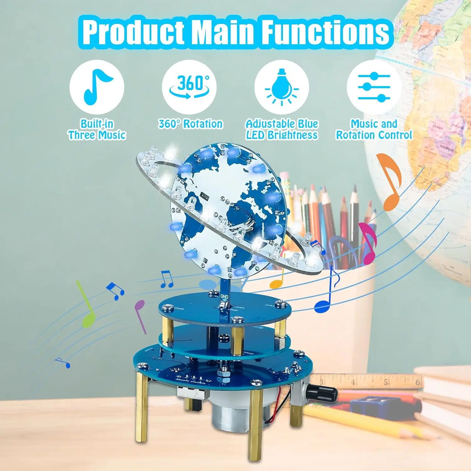 Imagem -04 - Kit de Projeto de Prática de Solda Faça Você Mesmo Globo Kit de Música de Movimento Planetário Rotativo Universo Modelo Brilho Ajustar para Haste Aprender