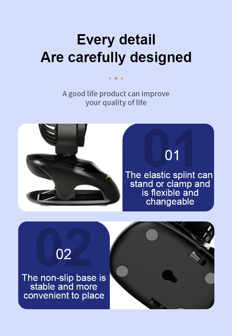 Portable Desktop Wireless Clip-on Electric Fan 2000mAh Battery Outdoor Travel Portable Electric Mini Fan for Baby Stroller Cart