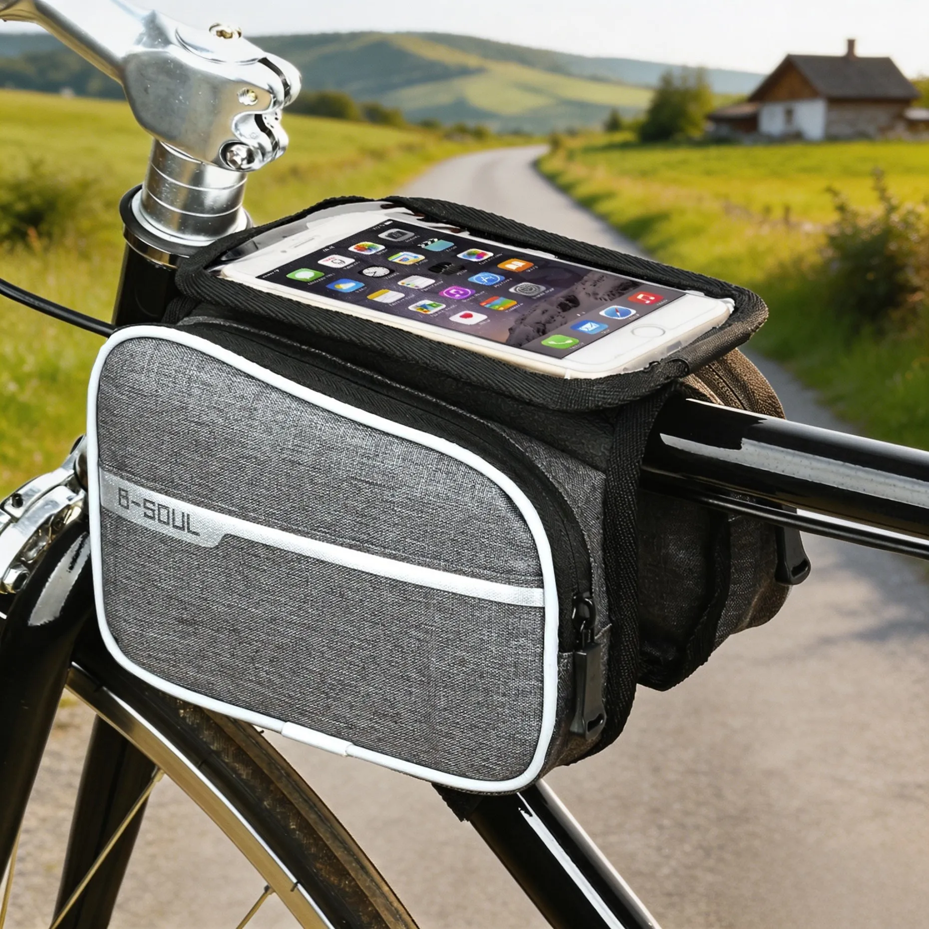 Touchscreen-Fahrrad-Oberrohrtasche, wasserdichte Fahrradrahmentasche, Handyhalterung für MTB, Rennrad, Fahrradzubehör