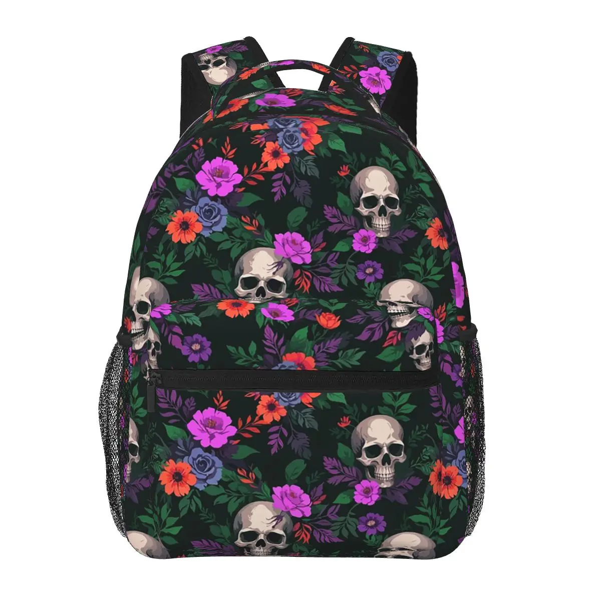 Gothic Floral Skull Pattern Student Backpack School Bag Hiking Travel Daypack for Men Women Fashion Bookbag Shoulder Bags