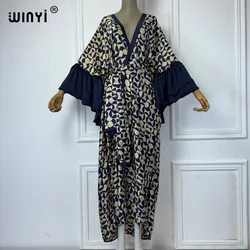WINYI Leopard print kimono with belt Women Elegant Summer holiday dress Bubble sleeve cardigan beach Wear Swim Suit cover up