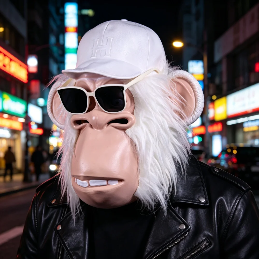 Novelty Cool Monkey Latex Mask with Cap and Sunglasses for Halloween Cosplay Themed Parties and Prank Events Monkey Animal Props