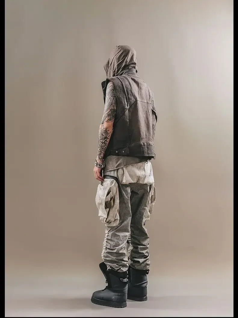 New Functional wind Multi-Pocket WasteLand Distressed Heavy Craft Pleated Accumulation Paratrooper Tappered Work Clothes Pants