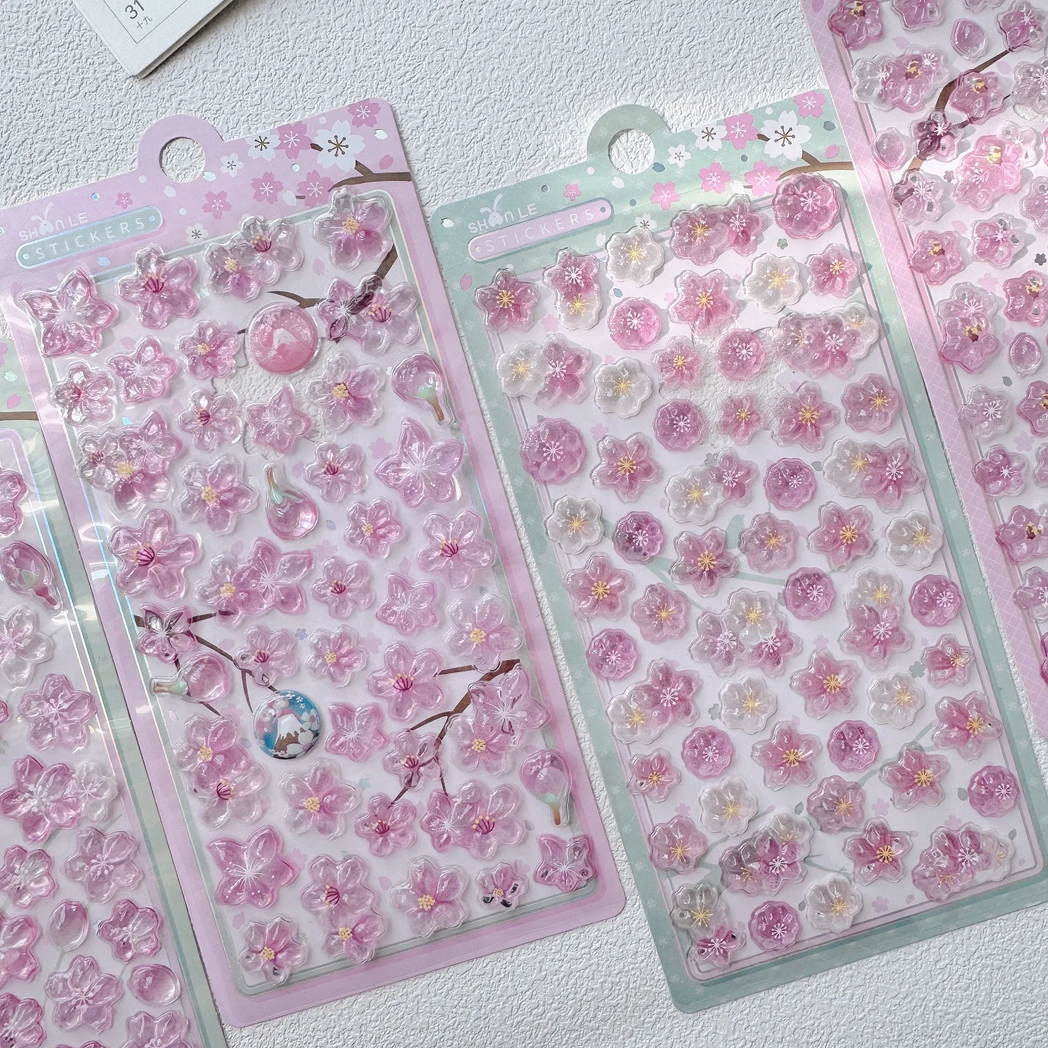 Romantic Sakura Petal Cherry Blossom 3D Relief Stickers Scrapbooking DIY Journaling Stationery Diary Decor School Cute Stickers