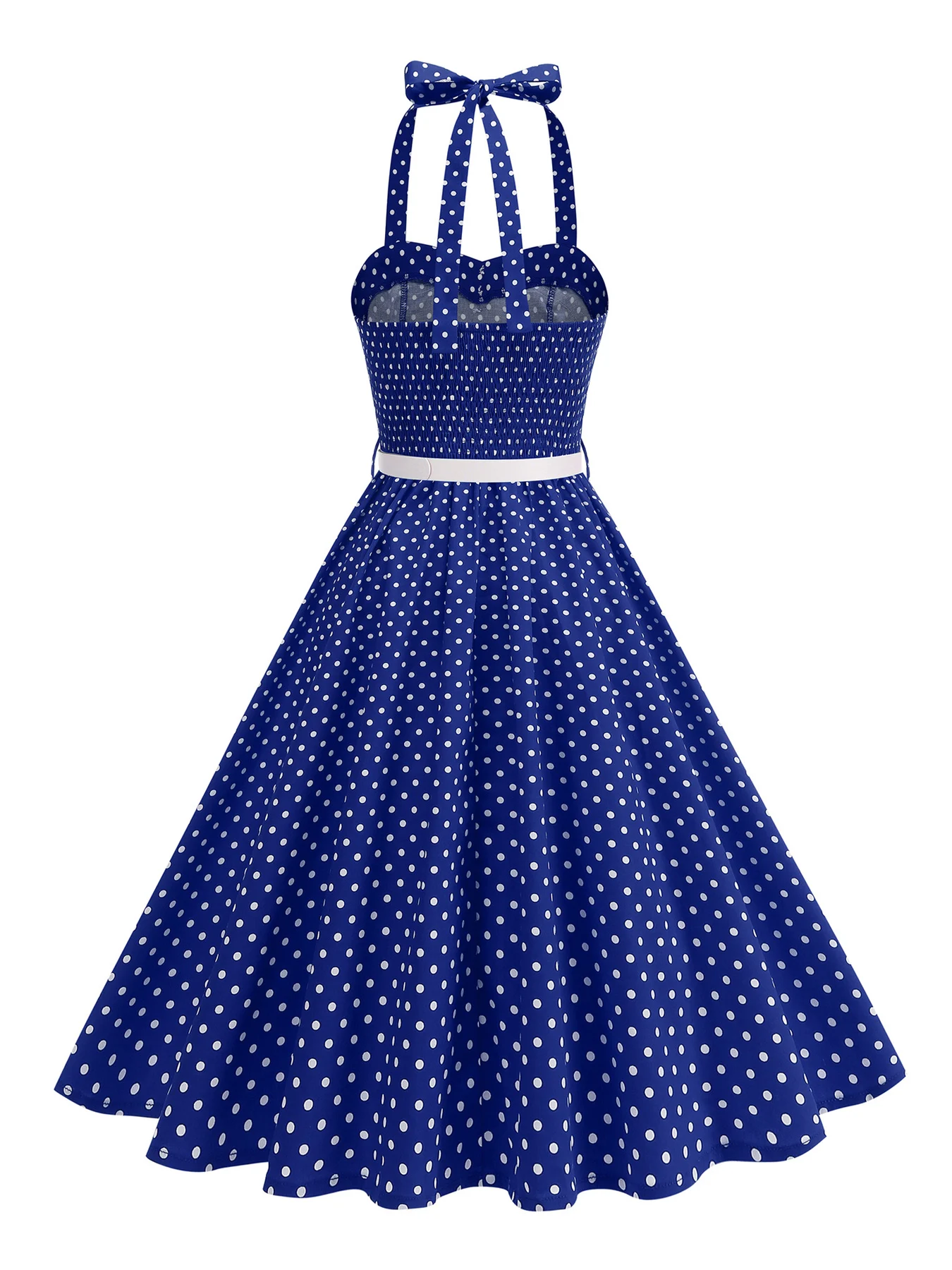 Tonval Halter Neck Polka Dot 1950s Fit and Flare Dresses Women Holiday Vintage Party Prom Shirred Back Belted Backless Dress