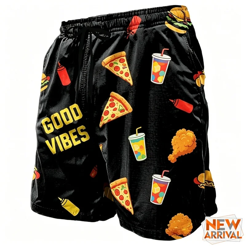 

Funny Pickles & Fast Food Graphic Swim Trunks For Men Casual 3D Printed Short Pants Summer Hawaii Surf Swimsuit Beach Shorts