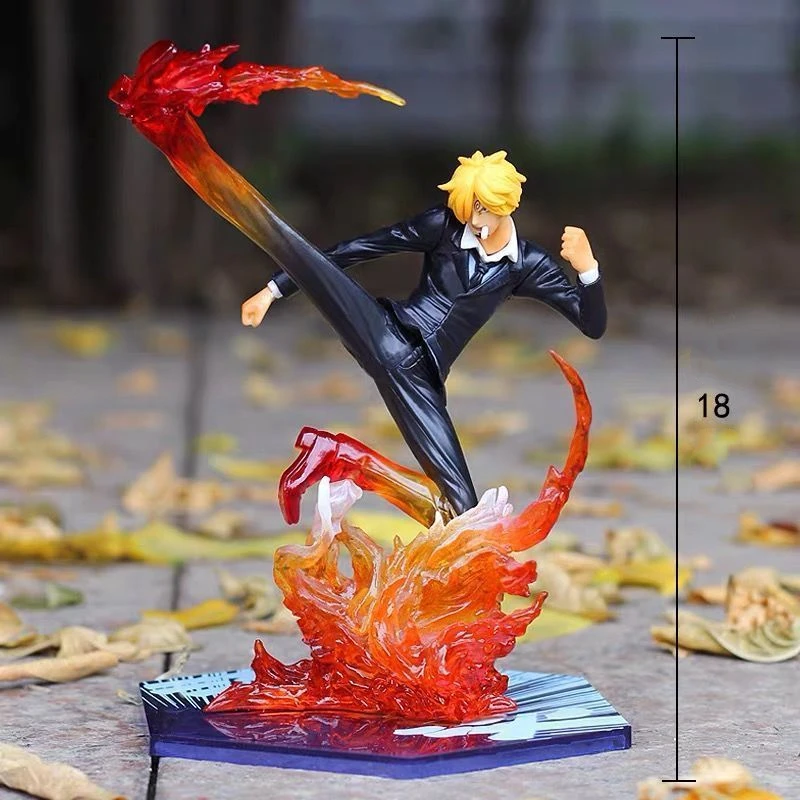 16cm Anime One Piece Sanji rzeźba czarna noga ogień bitwa wersja pcv kolekcjonerska Onepiece Model postaci zabawek dla dzieci