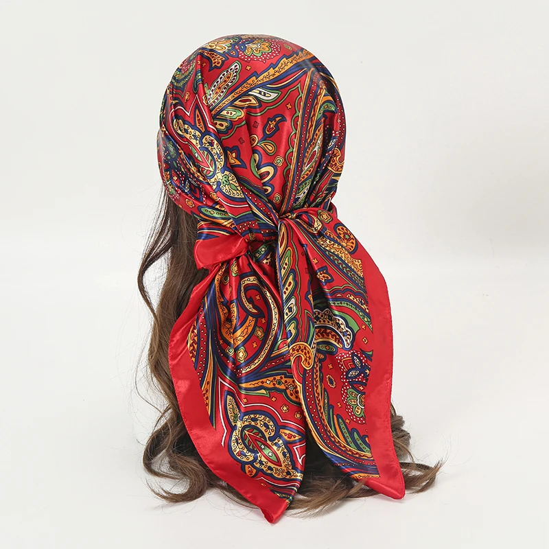 Luxury Silk Scarf for Women Paisley Satin Hijab Scarves Muslim Pareo Bandana Female Shawl Wrap Headband Foulard Beach Pareo