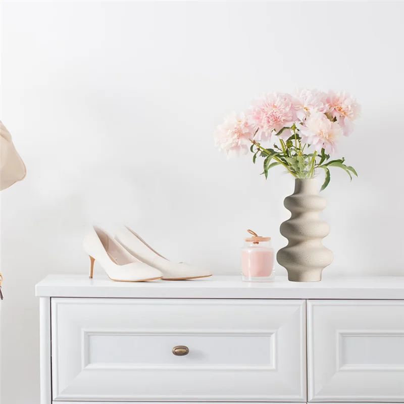 

Practical-Synthetic Resin Vases Set 2 White Round Vases,Modern Dried Flower Vases