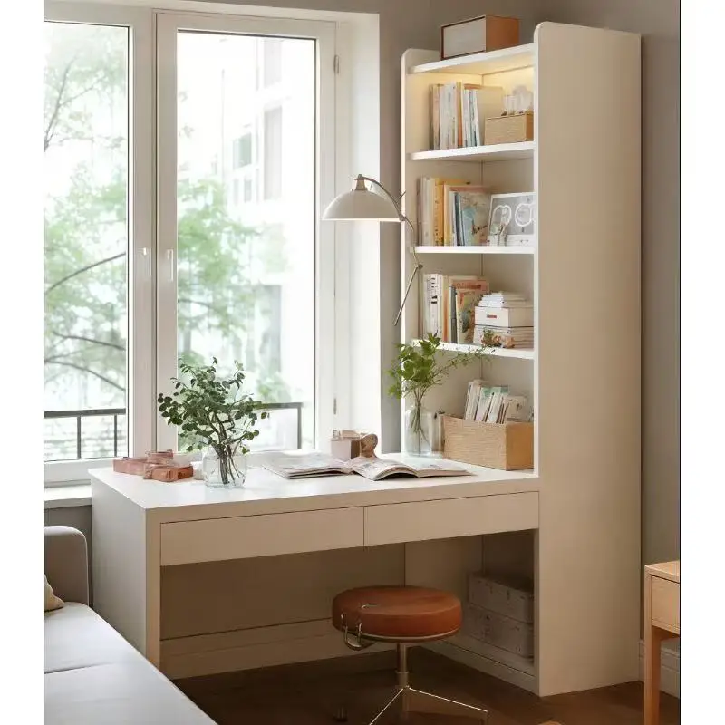 

Thickened computer desk desktop home desk bookshelf integrated table student bedroom writing study table cream wind table