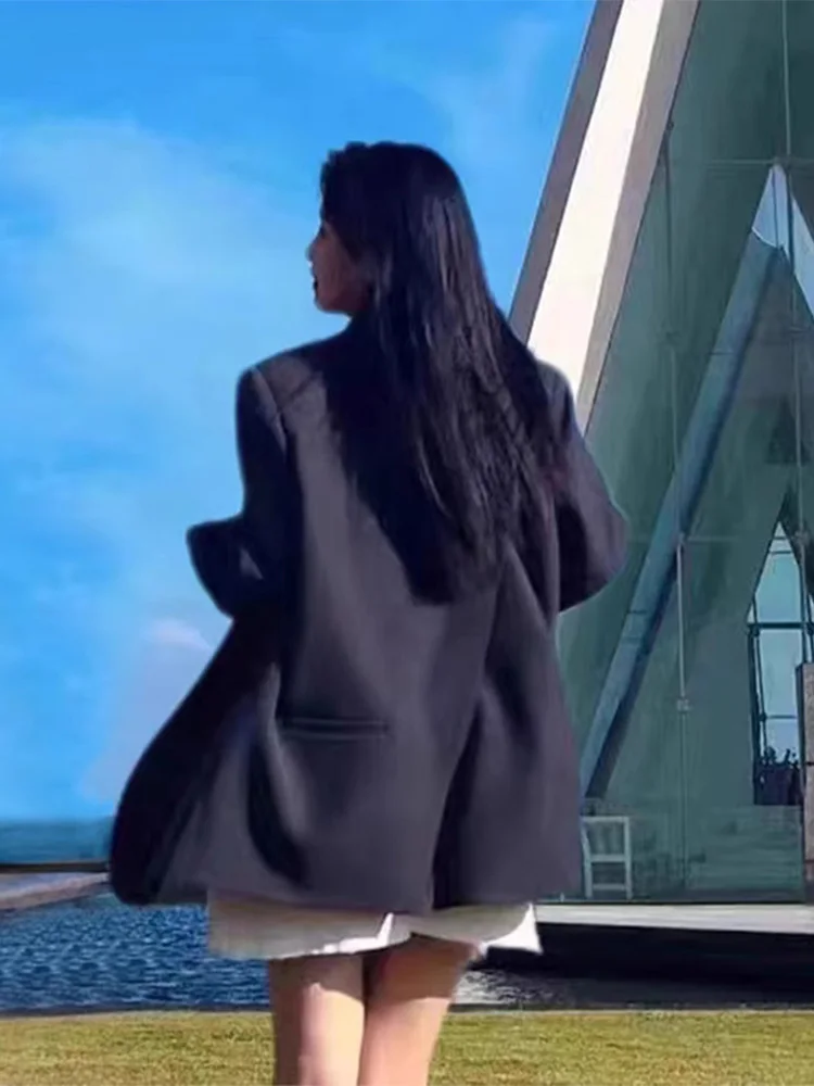 

Bla Oversize Suit Jaet Women's Ba Split Thin Spring Autumn Profional Career Sle Long Sve ort Length Coat