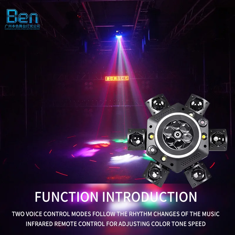 

6 Arms Stage Moving Head Lighting Beam Strobe Pattern Moving Lights DMX Stage RGB LED Moving Light with Remote
