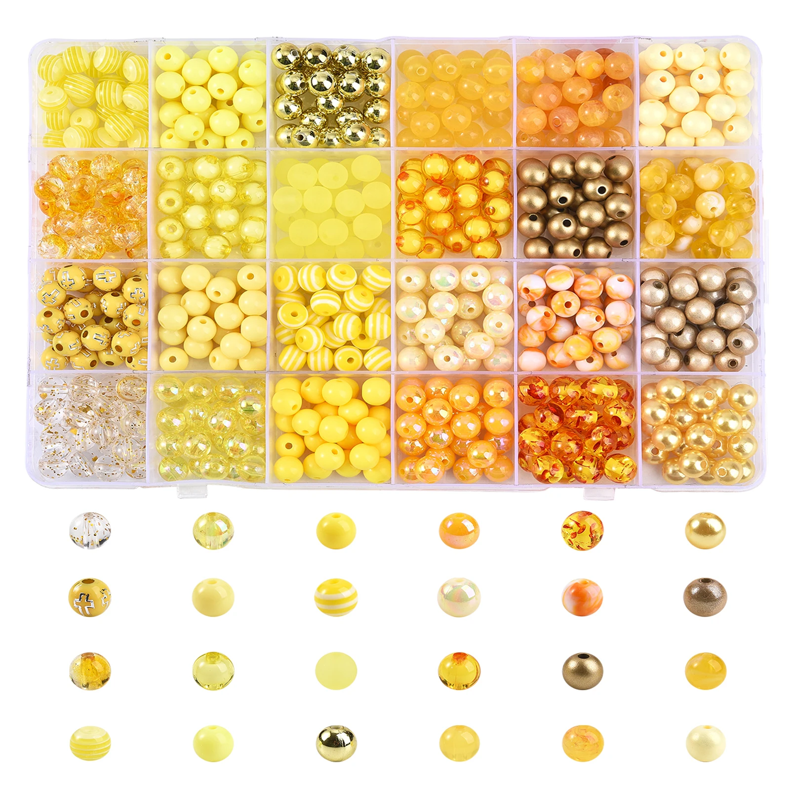 

Approx 600Pcs 24 Styles 8mm Yellow Series Acrylic Beads Resin Beads Plastic Tiny Round Beads for Necklace Bracelet Making