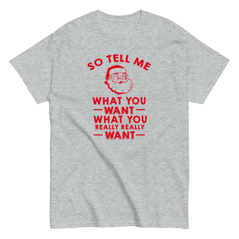 تي شيرت مطبوع مضحك من So Tell Me Santa Claus مقاس كبير للجنسين بأكمام قصيرة ونمط عتيق سترة عيد الميلاد Y2k
