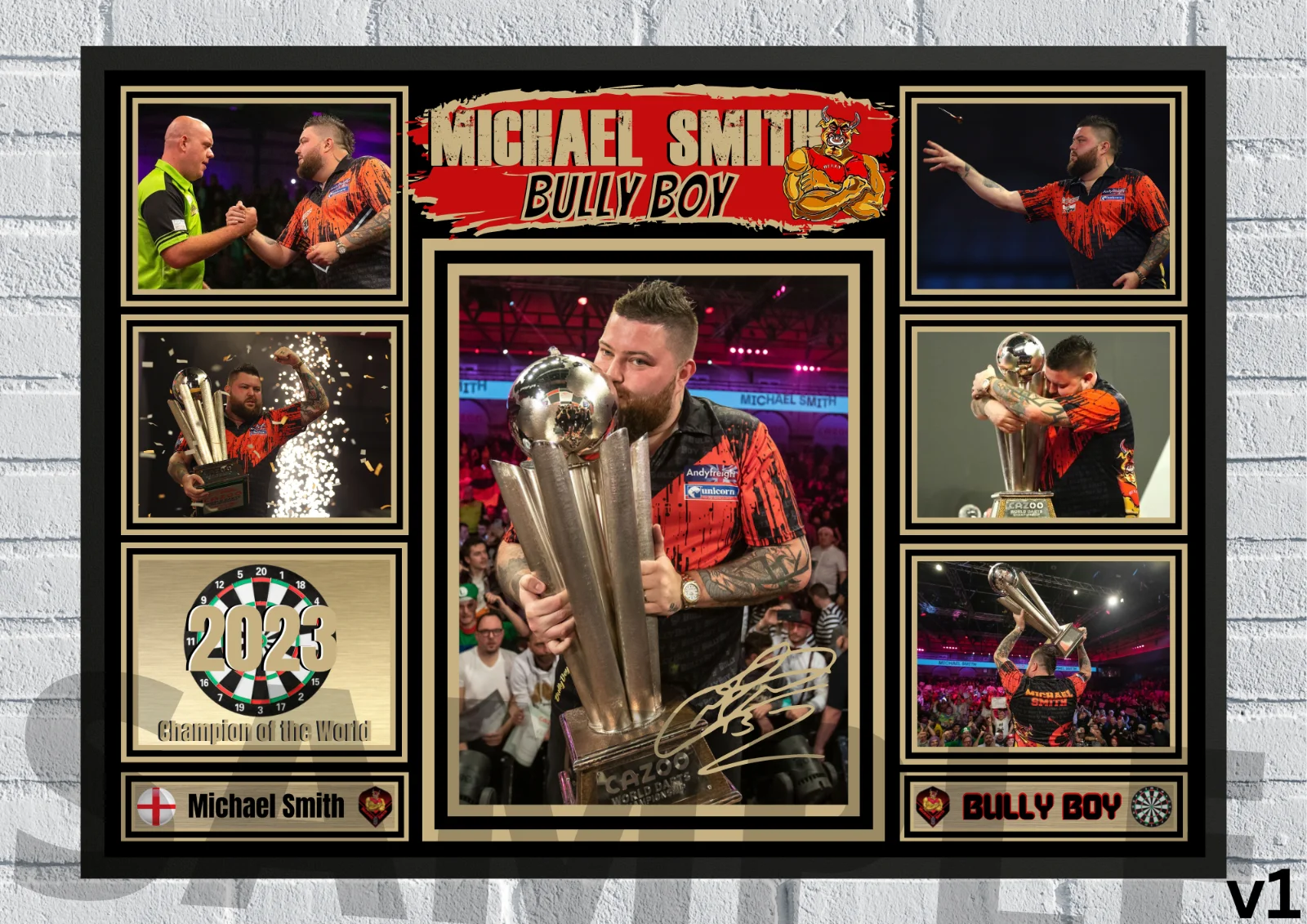 Michael Smith Bully Boy PDC Darts A4/A3 Memorabilia/Collectable ondertekende wandposter Wall Art Rome Decoratie