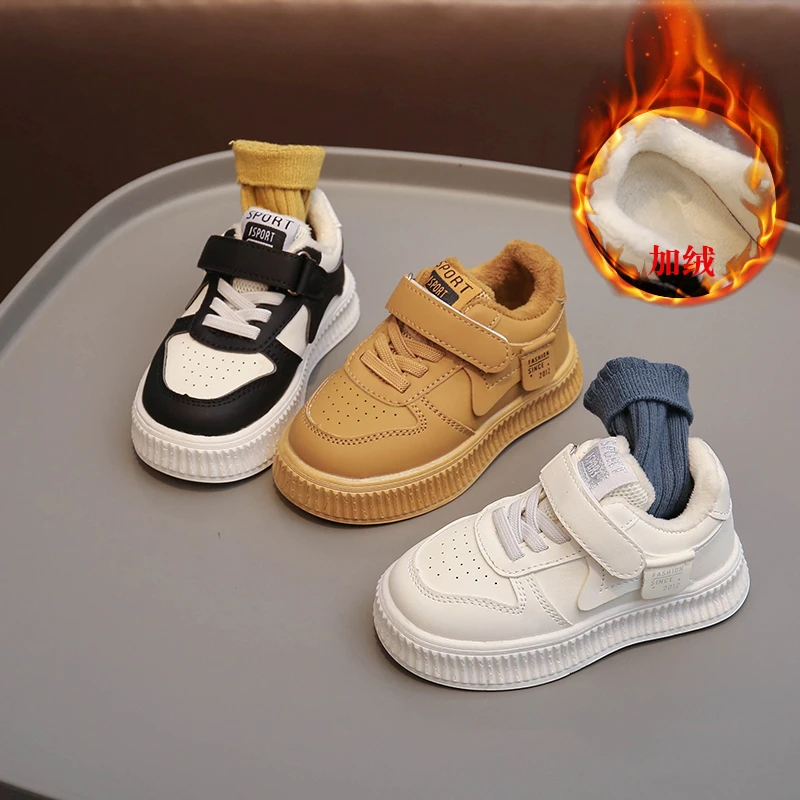 

Мягкие кроссовки для мальчиков, размер 22–31, белые утолщенные теплые хлопковые туфли для девочек, желтая мягкая нескользящая детская обувь для доски
