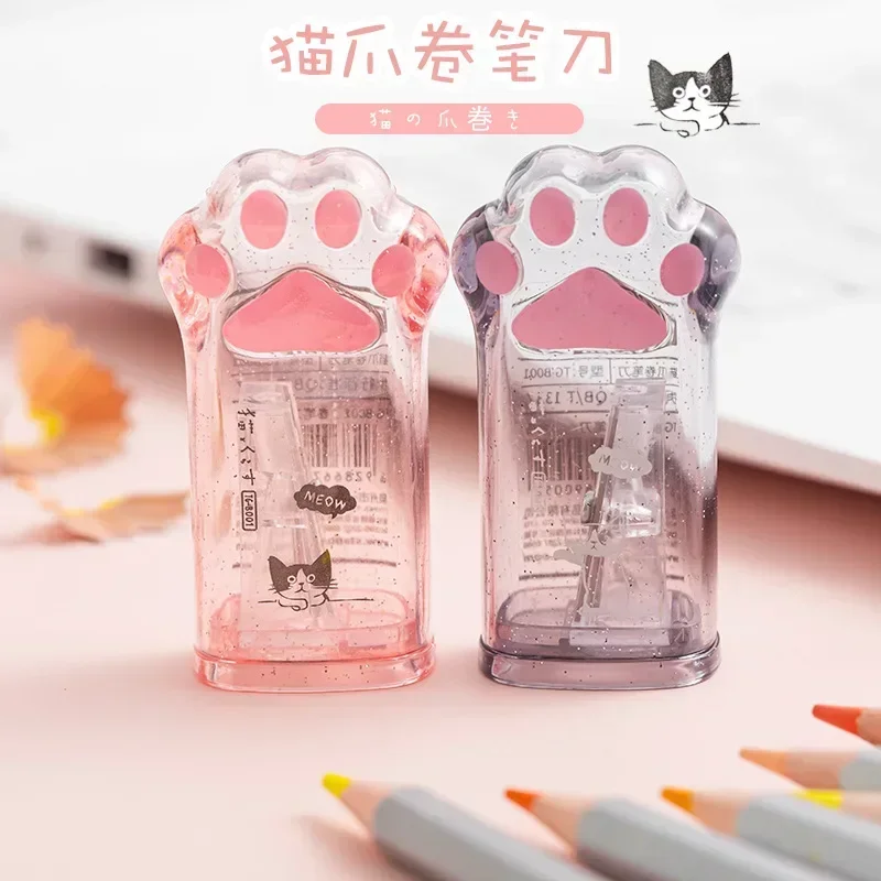 Cute Creative Pencil Sharpener, Cat Claw, Pink Kids School Material de escritório, Papelaria Estudante Coreano, Desk Accessories