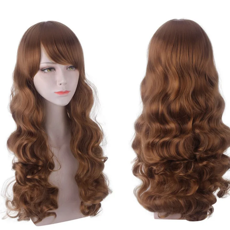 

Medium Length Curly Synthetic Wig Light Brown Natural Wave Heat Resistant Party Cosplay Halloween Costume Daily Use