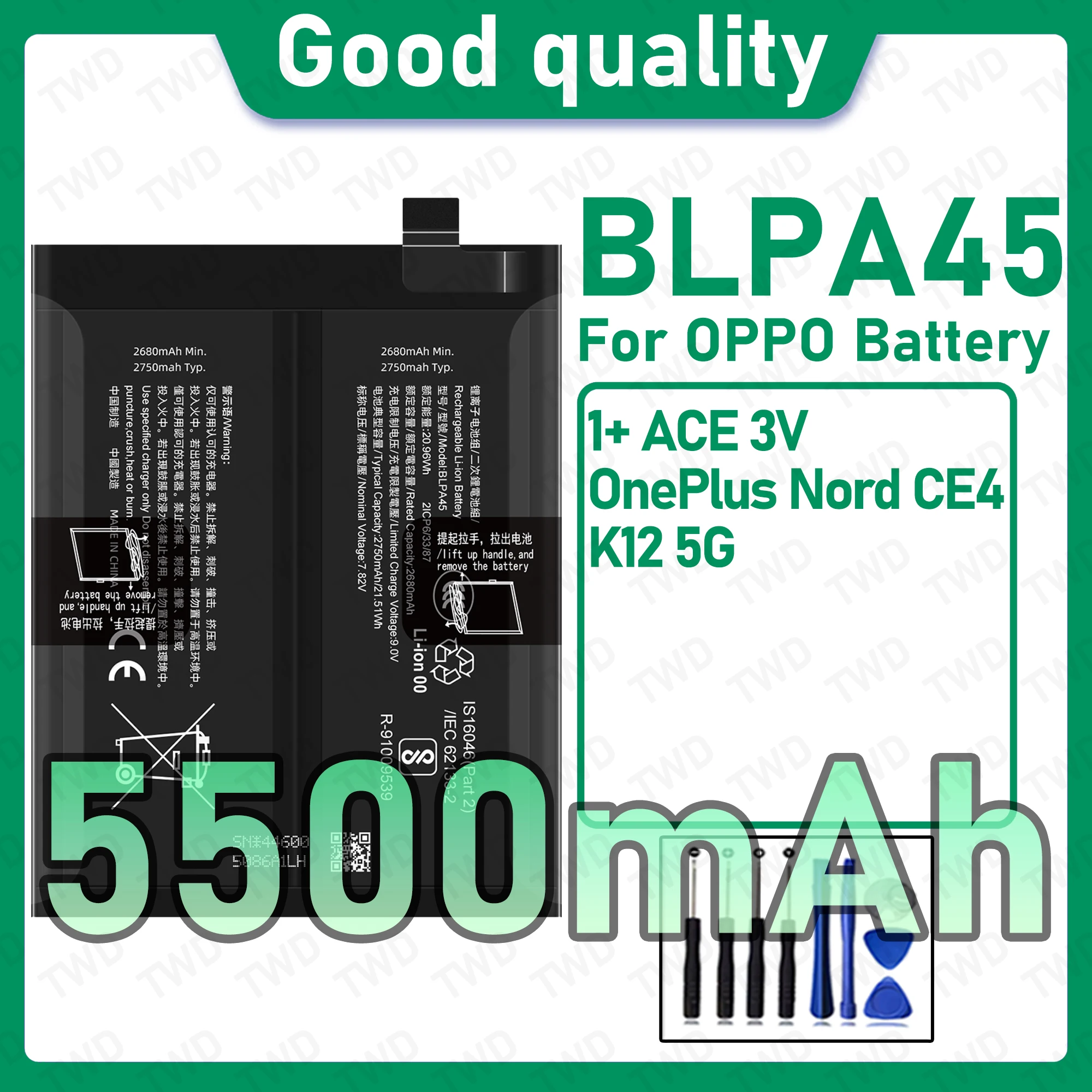 BLPA45 Brand New High Capacity Rechargeable Li-ion Replacement Battery For OPPO OnePlus Ace 3V Nord CE4 K12 5G Bateria+Free Tool