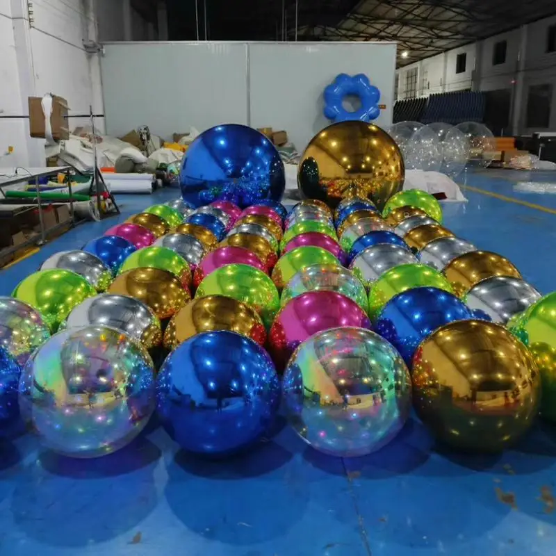 كرات مرآة قابلة للنفخ كرة معدنية في الهواء الطلق معلقة بالونات عيد ميلاد لحفلات الزفاف وحفلات الزفاف ومرحلة الديكور 6 قطع #2