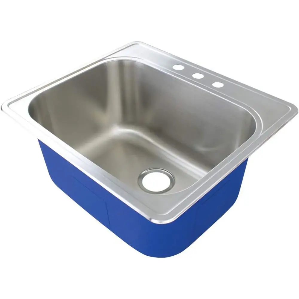 25 x 22 x 12 Inch Single Bowl Laundry Sink, 16-Gauge Stainless Steel, Brushed Finish, 3-Hole Faucet Deck, Sound-Absorbing Pads