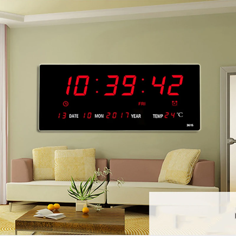 Large Digital Wall Clock&Perpetual Calendar with Time Day Date Temperature Display Electronic LED Clock for Both Wall and Desk