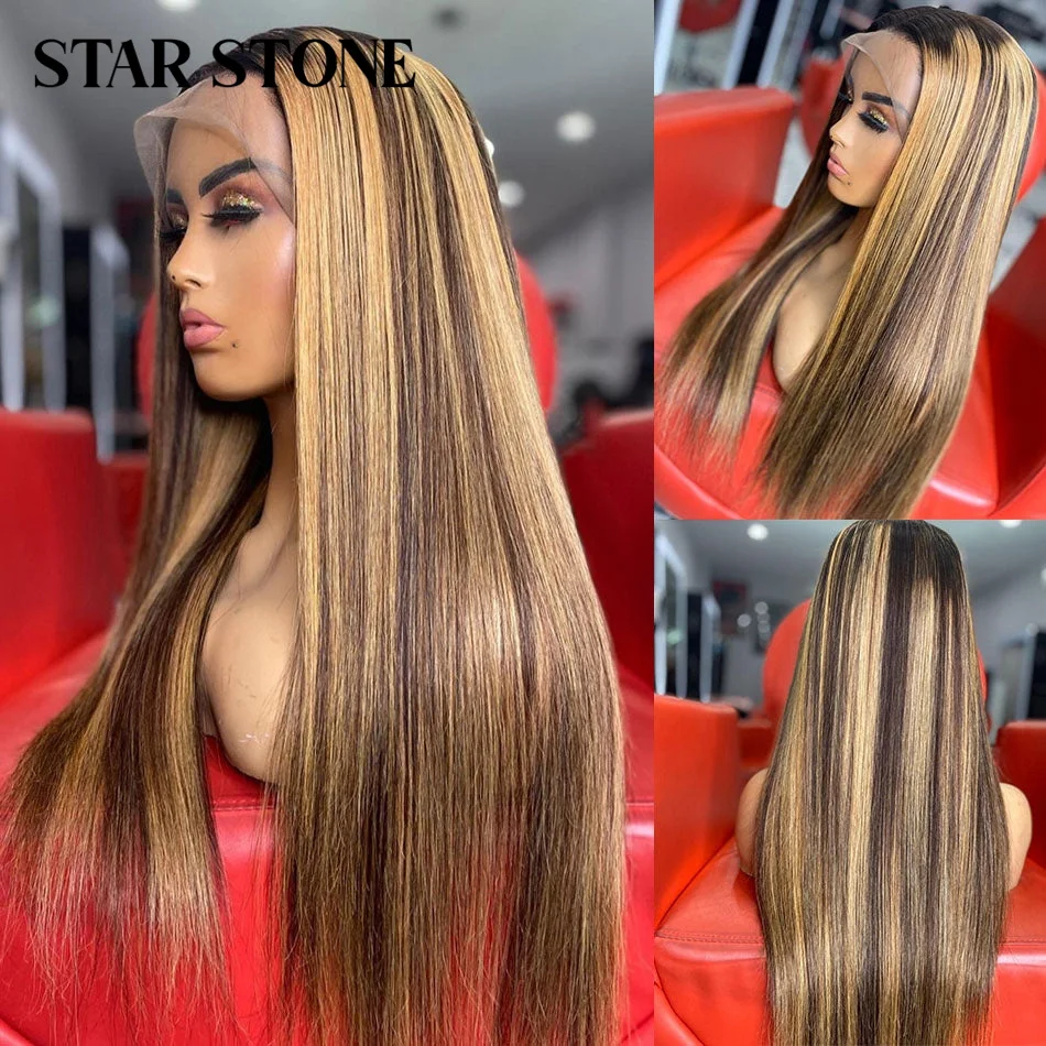 

Straight Highlight Lace Front Human Hair 13x4 Lace Frontal Wig Brazilian Remy Hair 180% Honey Blonde Colored Wigs For Women