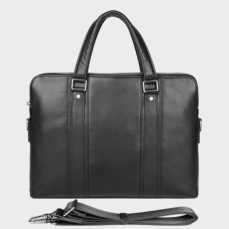 

Luxury Genuine Leather Briefcase Men Business bag Leather Office Bag 14" Laptop Bag Tote Document Case male Handbag Black M271