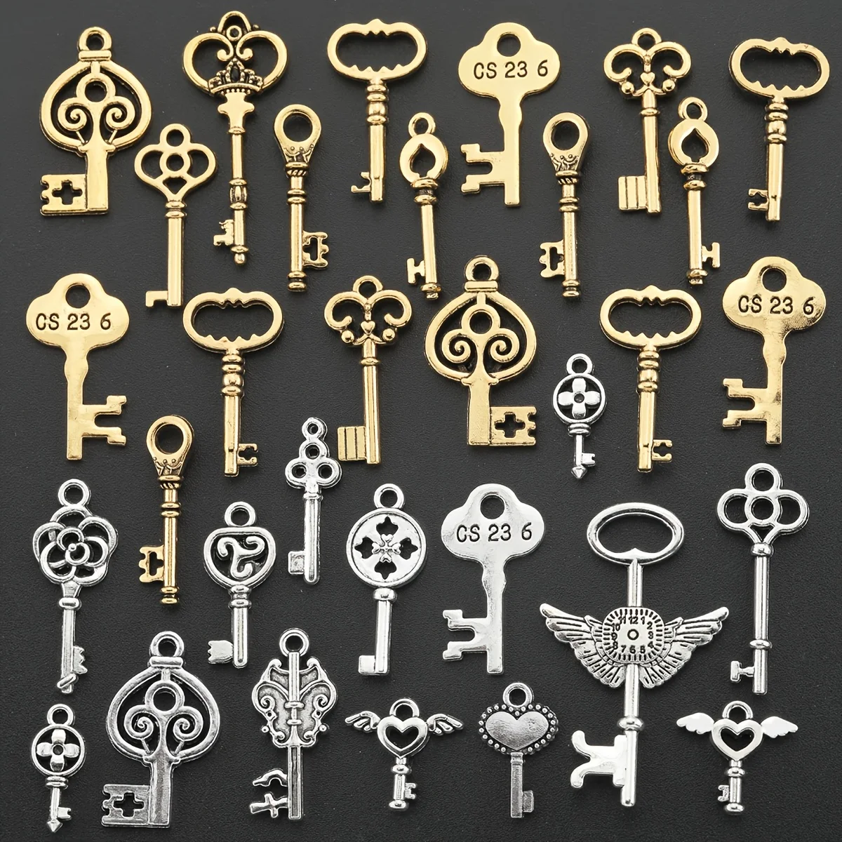 25/50 Pcs Randomly Mixed Styles Key-shaped Pendant Suitable for DIY Necklaces, Bracelets and Pendant Accessories Manufacturing P