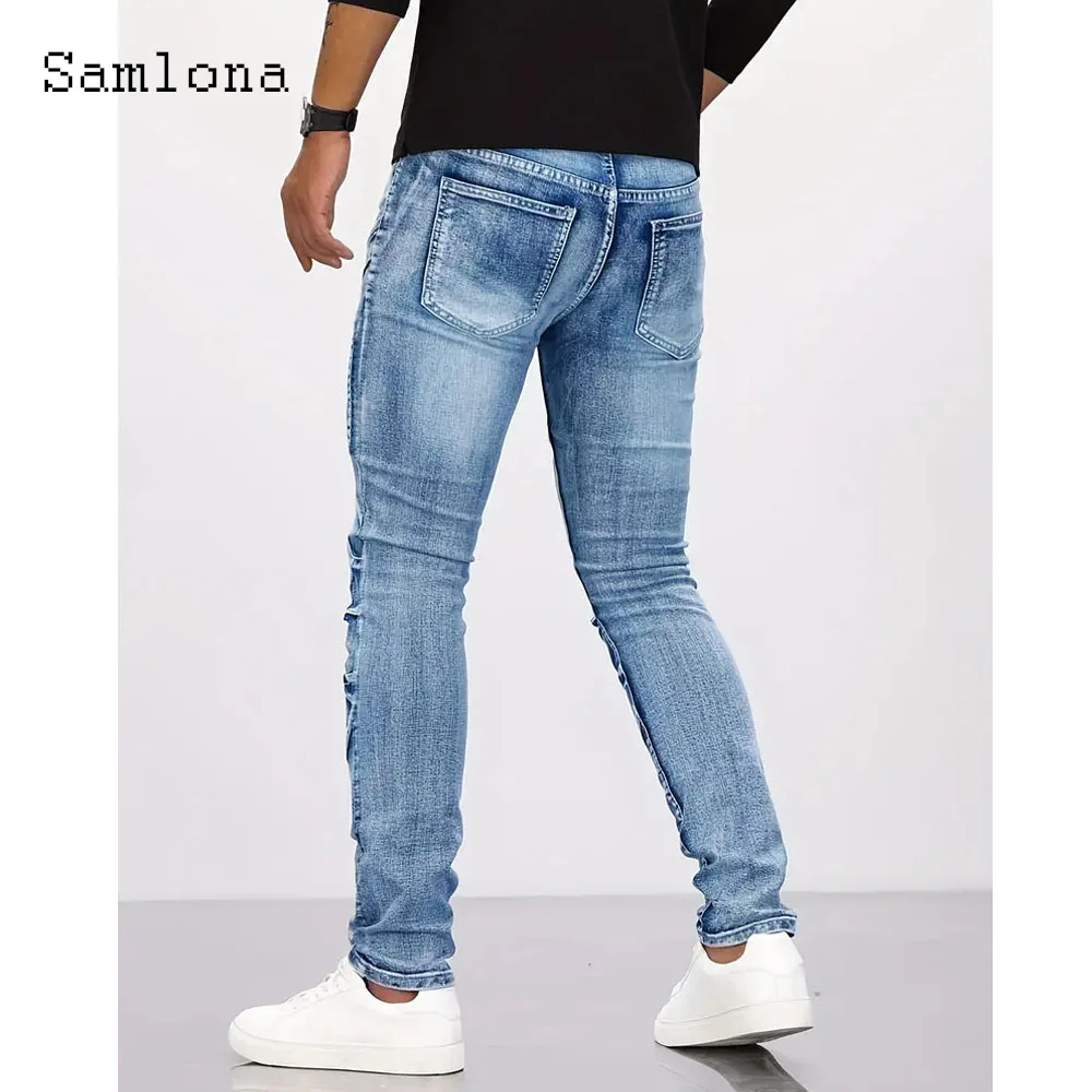 Calça jeans masculina casual com bolso de rua, calça demin 2025, estilo europeu, moda até o tornozelo, calça de moletom masculina nova
