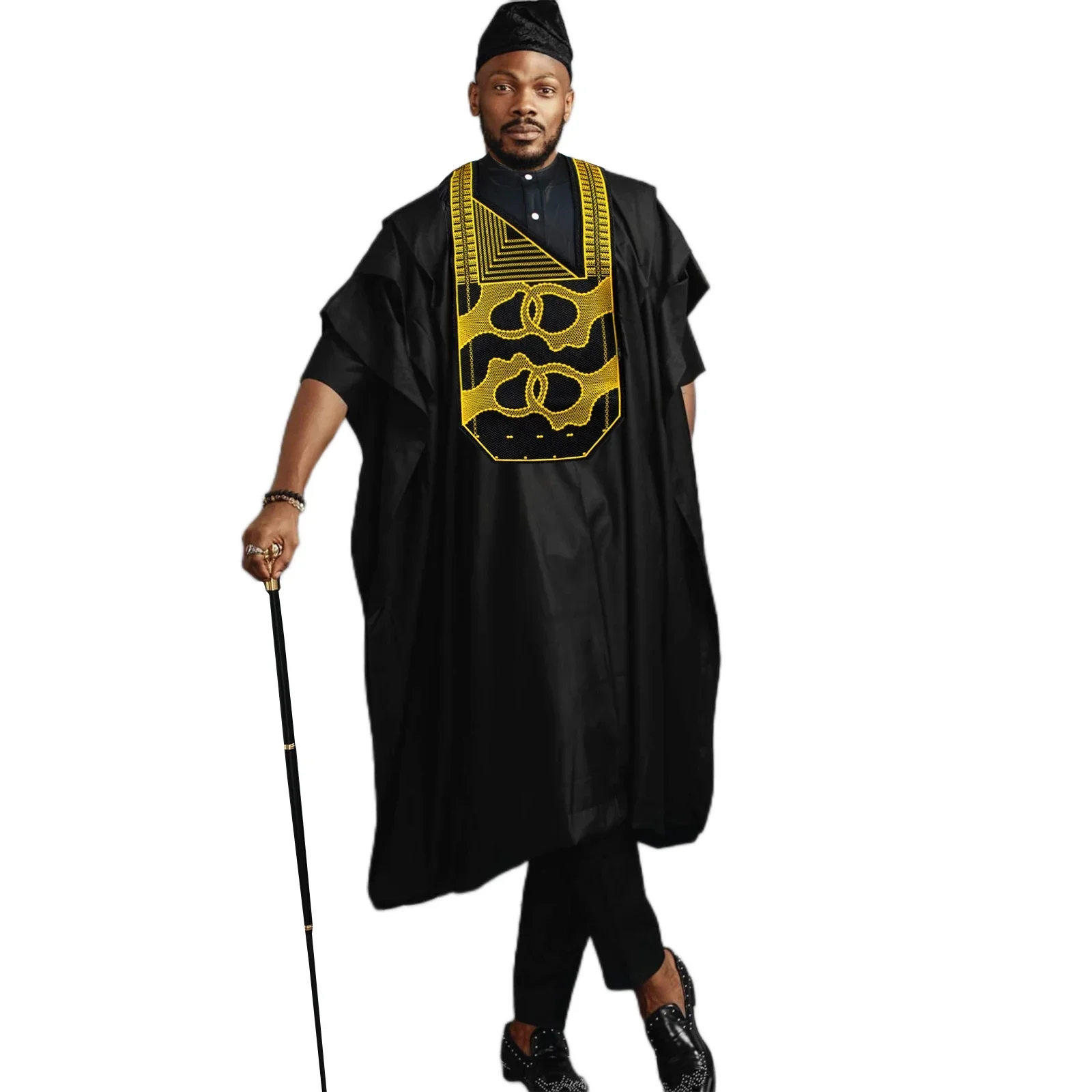 Trajes africanos para hombre, diseño bordado de Material suave, tres piezas, un conjunto de manga corta