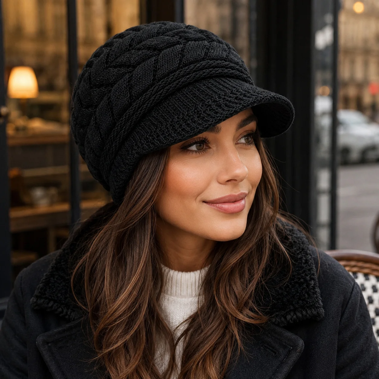 Women's Brim Knit Hat Autumn/Winter Casual Warm Beret Vintage Hat Autumn/Winter Brim Beret Braided Knit Casual Hat