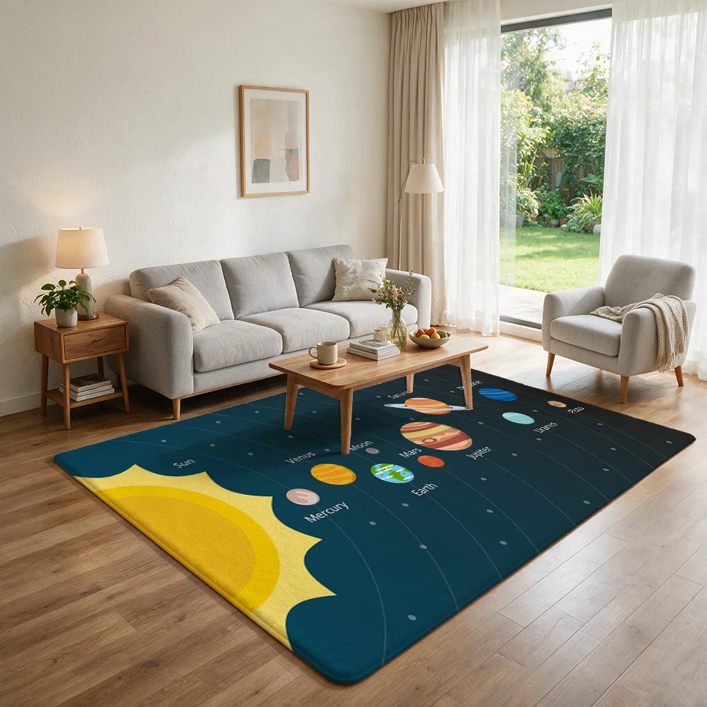 Educational Solar System Flannel Non-Slip Floor Mat Soft Plush Rug Water Absorbent Bathroom Rug Indoor Entryway Carpet Bedside