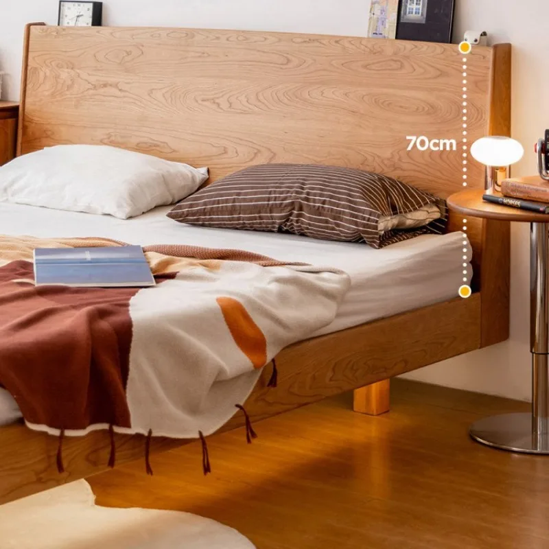 

Bed cherry wood master bedroom 1.8 meters household solid wood 1.5 meters double height bedside, modern and simple