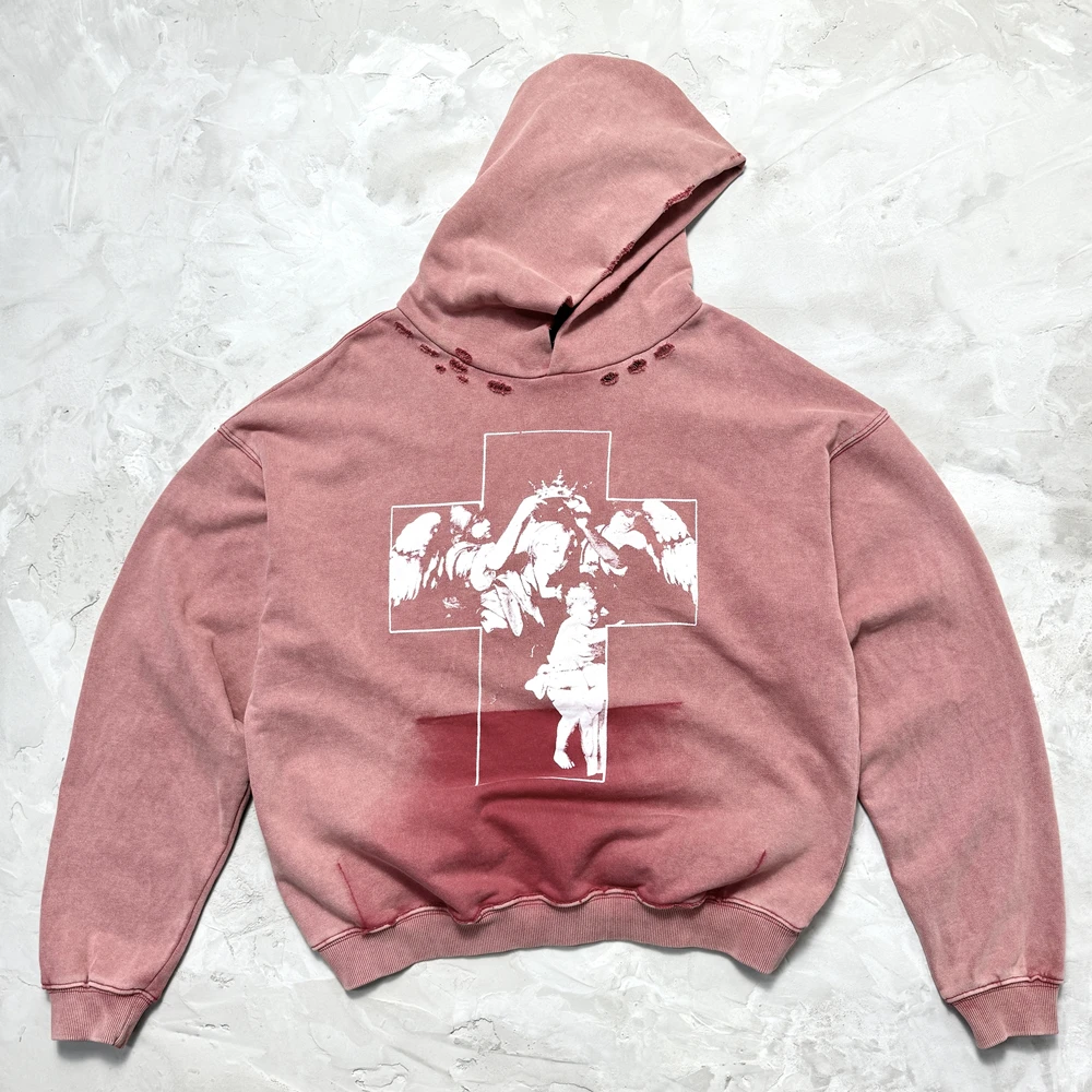 Yao Fashion Loose Hooded Sweatshirt Men Clothing Casual Streetwear Retro Washed Old Vintage Luxury Hoodies For Men Unisex