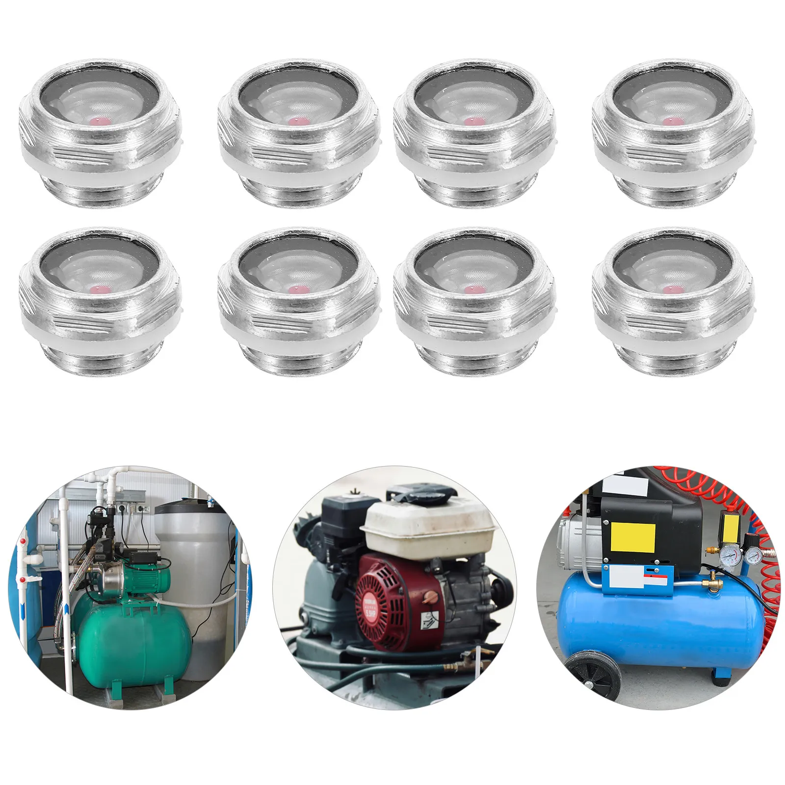 8Pcs Air Compressor Oil Level Sight Window Aluminum Male Thread Liquid Level Gauge Pump Tank Oil Indicator Compressor Parts