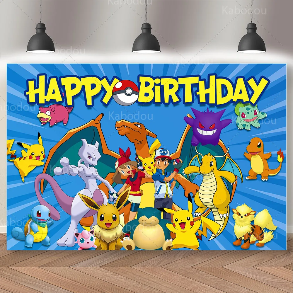 

Pokemons Backdrop Kid Birthday Party Decoration Cartoon Photography Background Wall Banner Poster Baby Shower Studio Prop