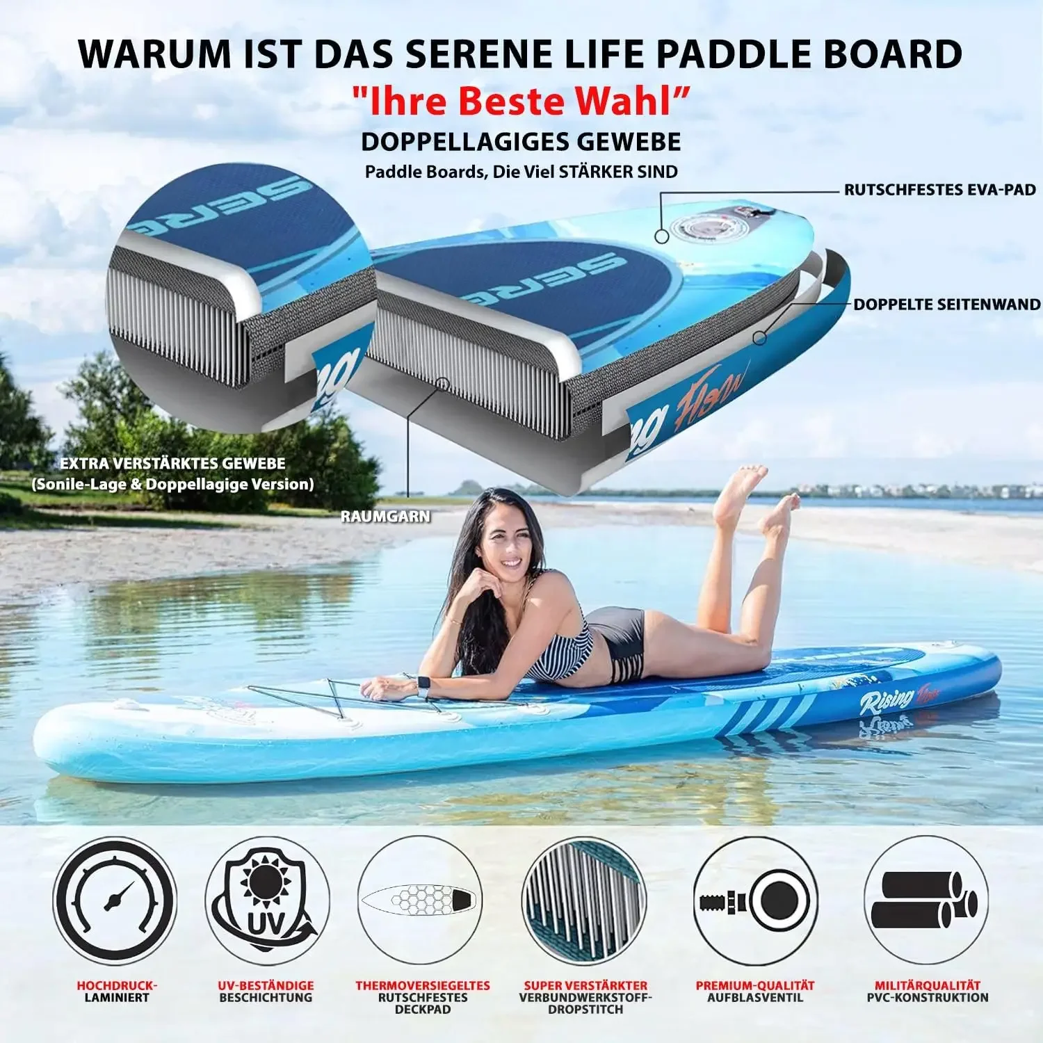 Inflatable Stand up Paddle Board - Non-Slip SUP with Paddle, Pump, Leash, and Complete Accessories - Enjoyable Water Paddle Boar