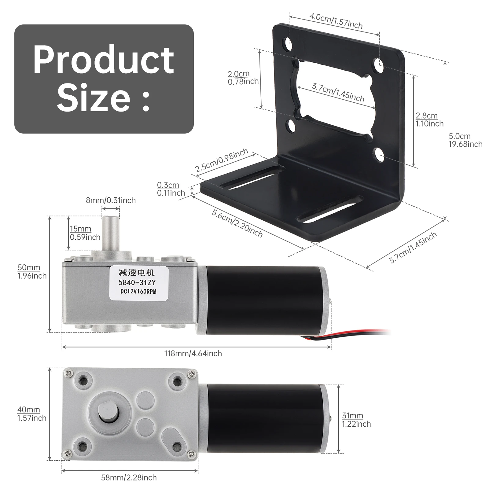 5840-31ZY DC Wormwielmotor 12V 12-470 RPM Zelfsluitende Omgekeerde Turbine Elektrische Versnellingsbak Motor Permanente Magneet Reductiemotor