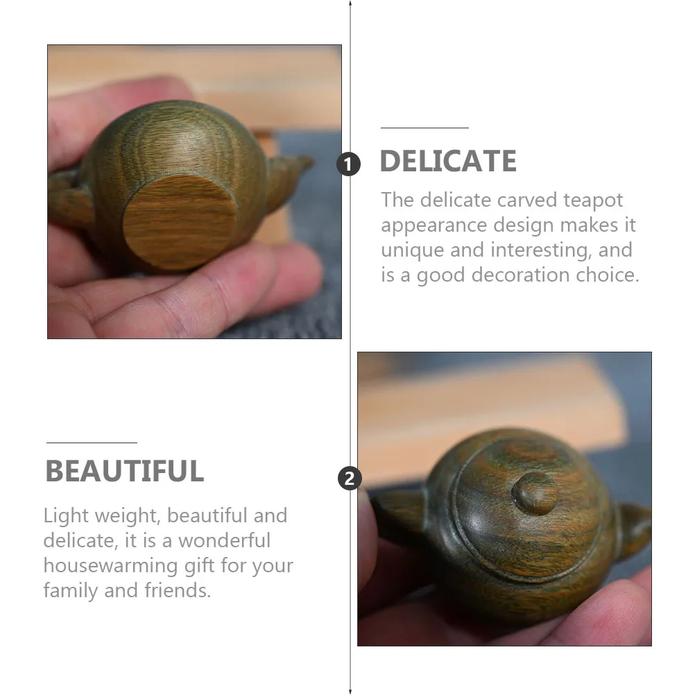 

Delicate Wooden Carved Teapot Ornament Home Decor Craft Unique Design Wood Teapot Statue Carving Handicraft Woodcraft