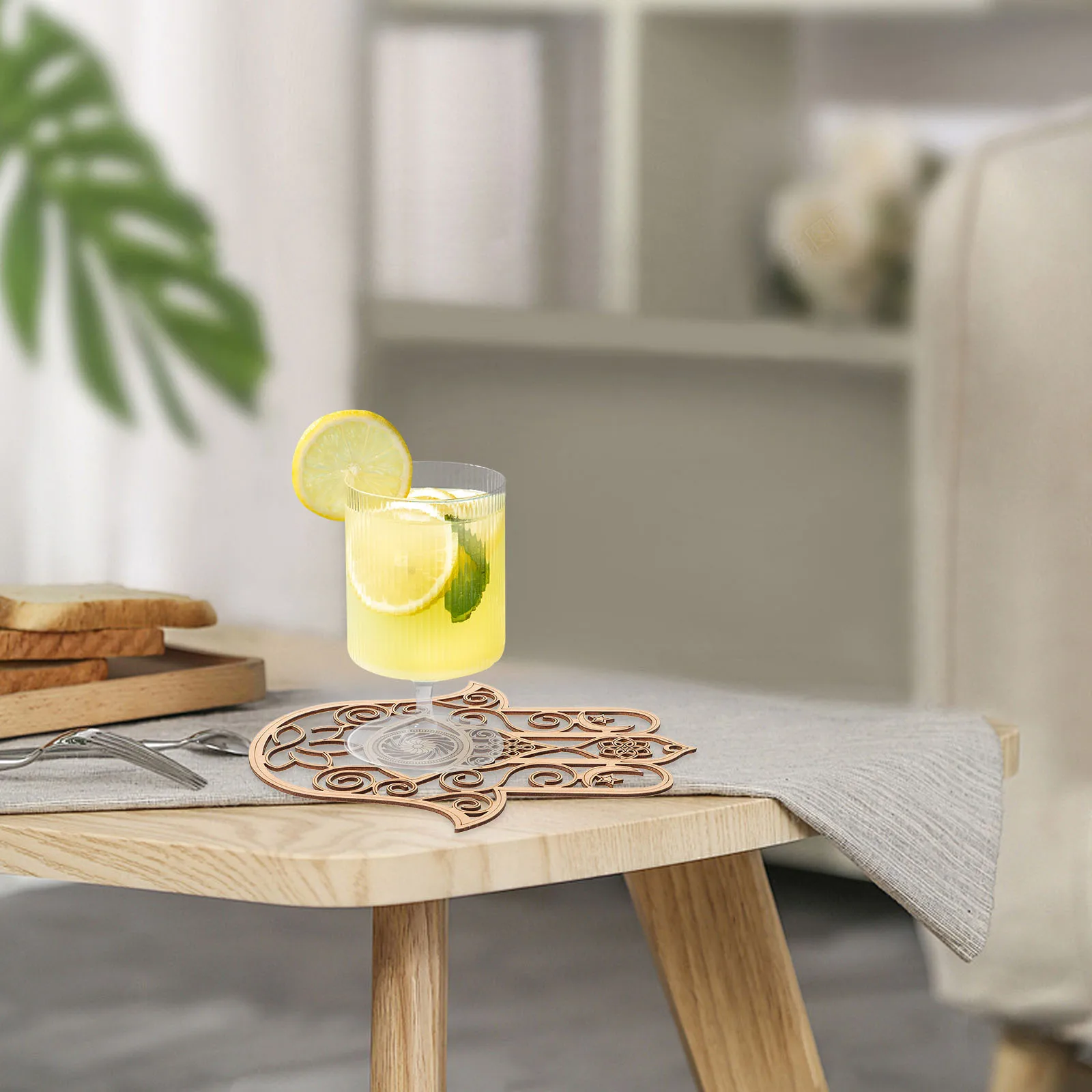 

4pcs Wooden Tea Cup Mats 12x14 Beige Home Coasters Protective Anti Skid Kitchen Table Decor Dining Accessories