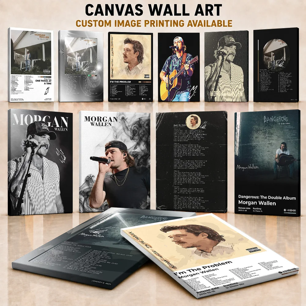 Morgan Wallen Canvas Poster Personalized Photo Rustic Country Singer Style Wall Art For Farmhouse Living Room Collector Gift