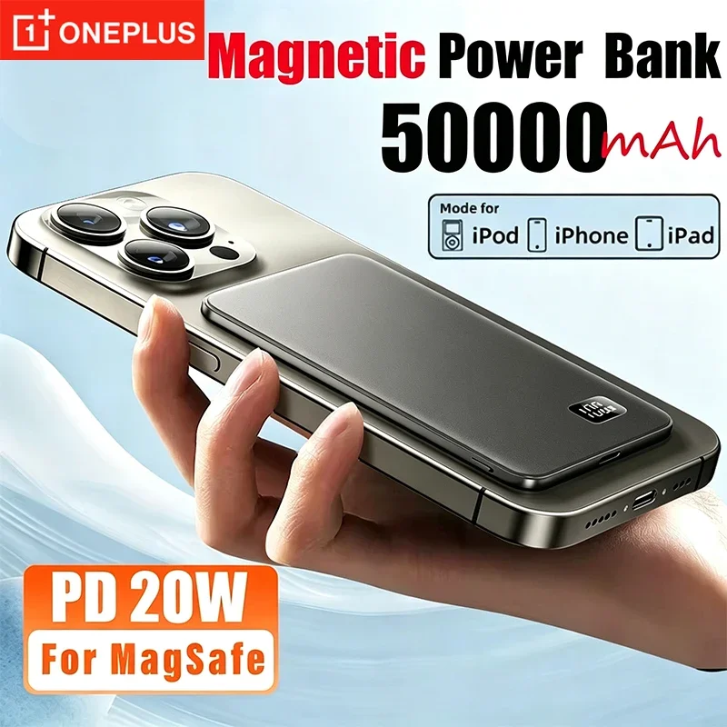 OnePlus 50000mAh Magnetic Wireless Power Bank Ultra Thin Fast Charging LED Display Portable External Emergency Power for MagSafe