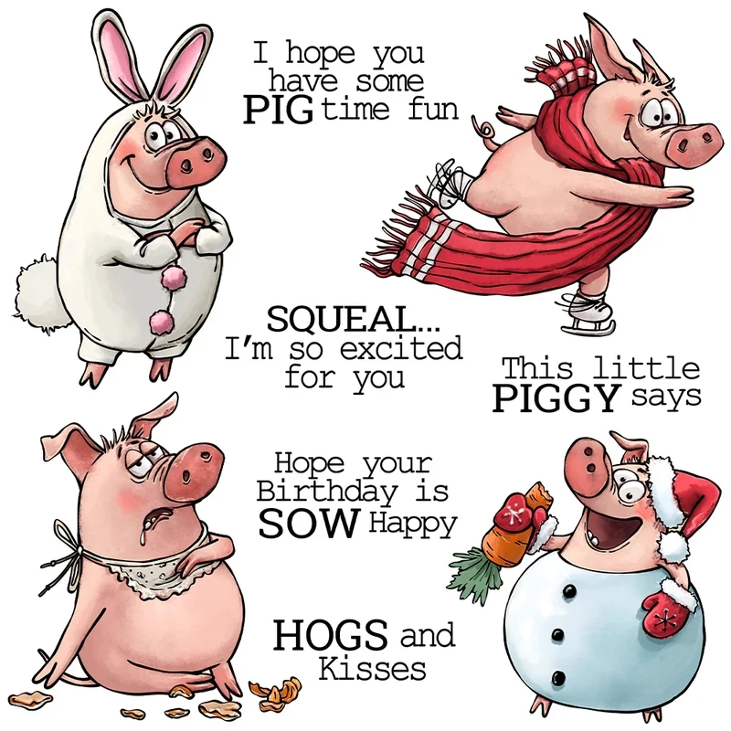 

Cute Cartoon Fatty Pigs Cutting Dies And Clear Stamp DIY Scrapbooking Metal Dies Silicone Stamps For Card Album Decor