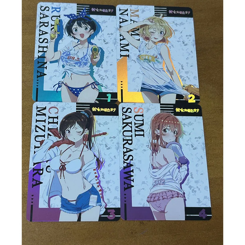 4PCS Renting a girlfriend Anime Cartoon Beauty Girl Collection Card Ichinose Chizuru Asami Nanami Flash Card Festival gifts