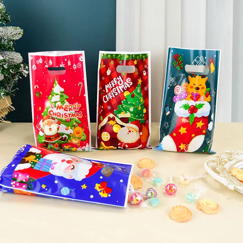 10PCS Christmas Gift Bag Santa Claus Snowman Elk Cookie Candy Packing Bag Navidad New Year 2025 Gifts Christmas Home Decorations