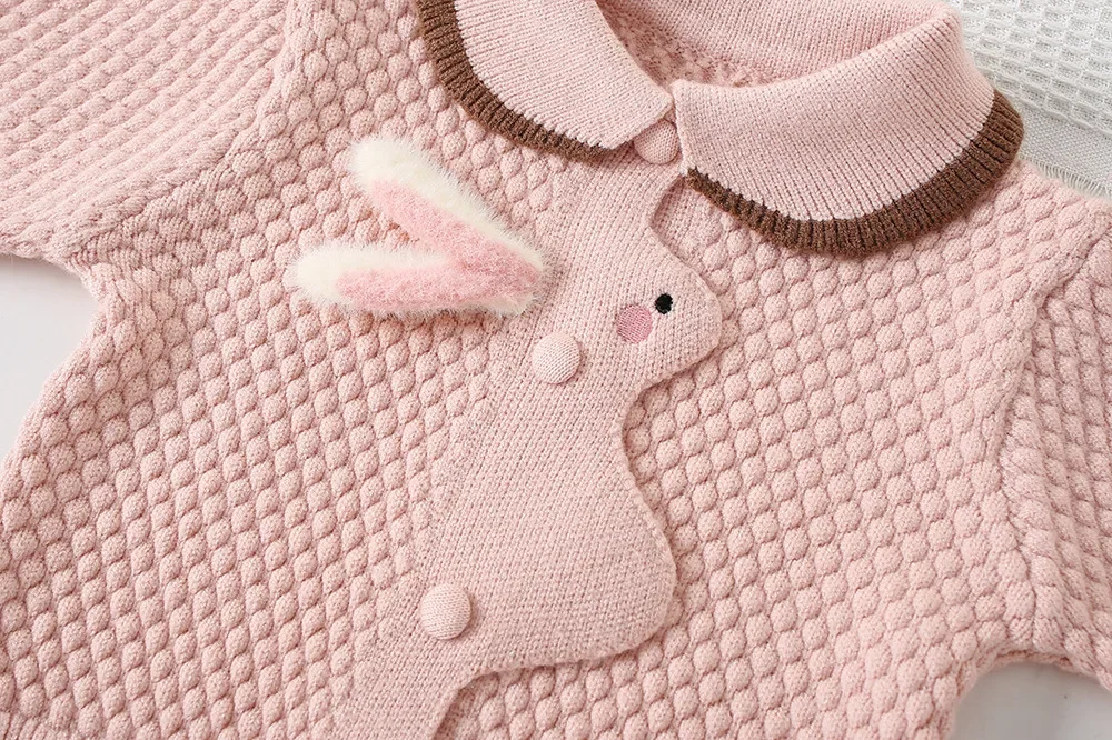 Children\'s Clothing Sets Three-dimensional Rabbit Knitted Cardigan + Pleated Skirt Baby Girl Winter Clothes Knit Sweater