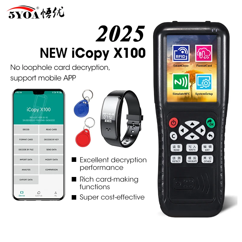 5YOA الكاتب الناسخ تتفاعل ناسخة شبيه مفتاح مبرمج قارئ بطاقات الكاشف مع وظيفة فك التشفير الكامل الذكية NFC IC ID iCopy