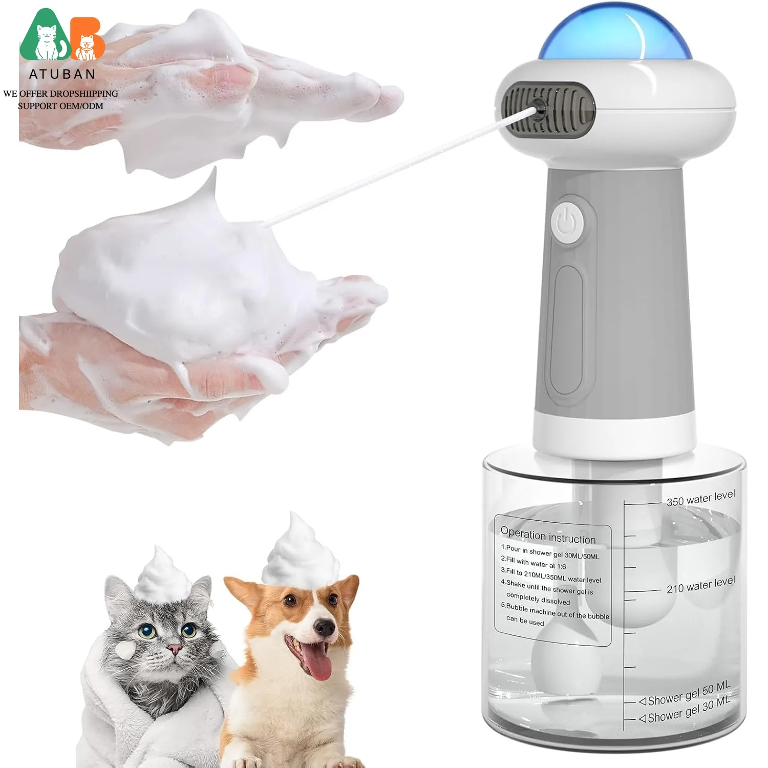 

Диспенсер для шампуня для собак ATUBAN, электрический распылитель-пенообразователь для мытья собак и кошек, для ванной, в форме НЛО